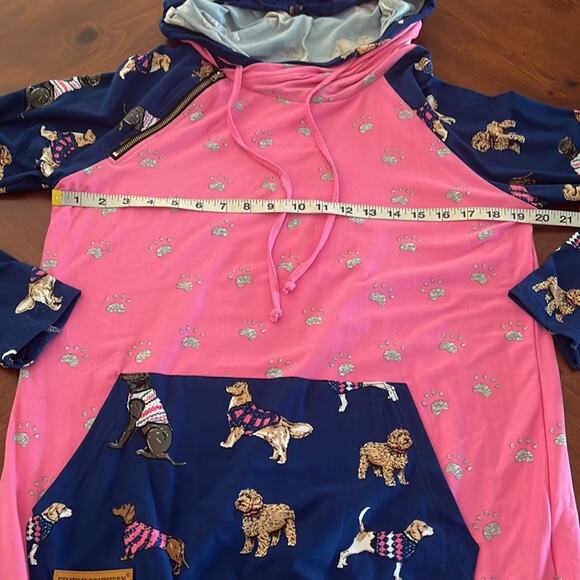 Simply Southern  Dog Print Double Hooded Pullover Top Pink  Woman Size Medium - Picture 11 of 12